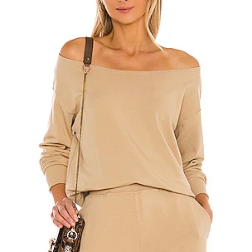 L'AGENCE Beige Off-Shoulder Sweater